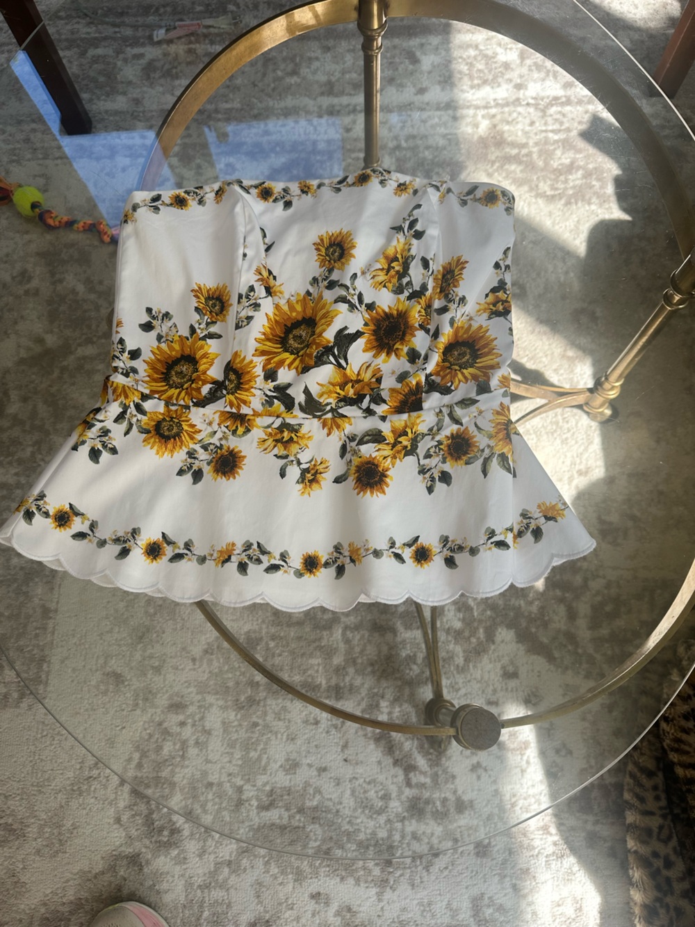 White House Black Market Sunflower Strapless Peplum Top White & Yellow Size 2